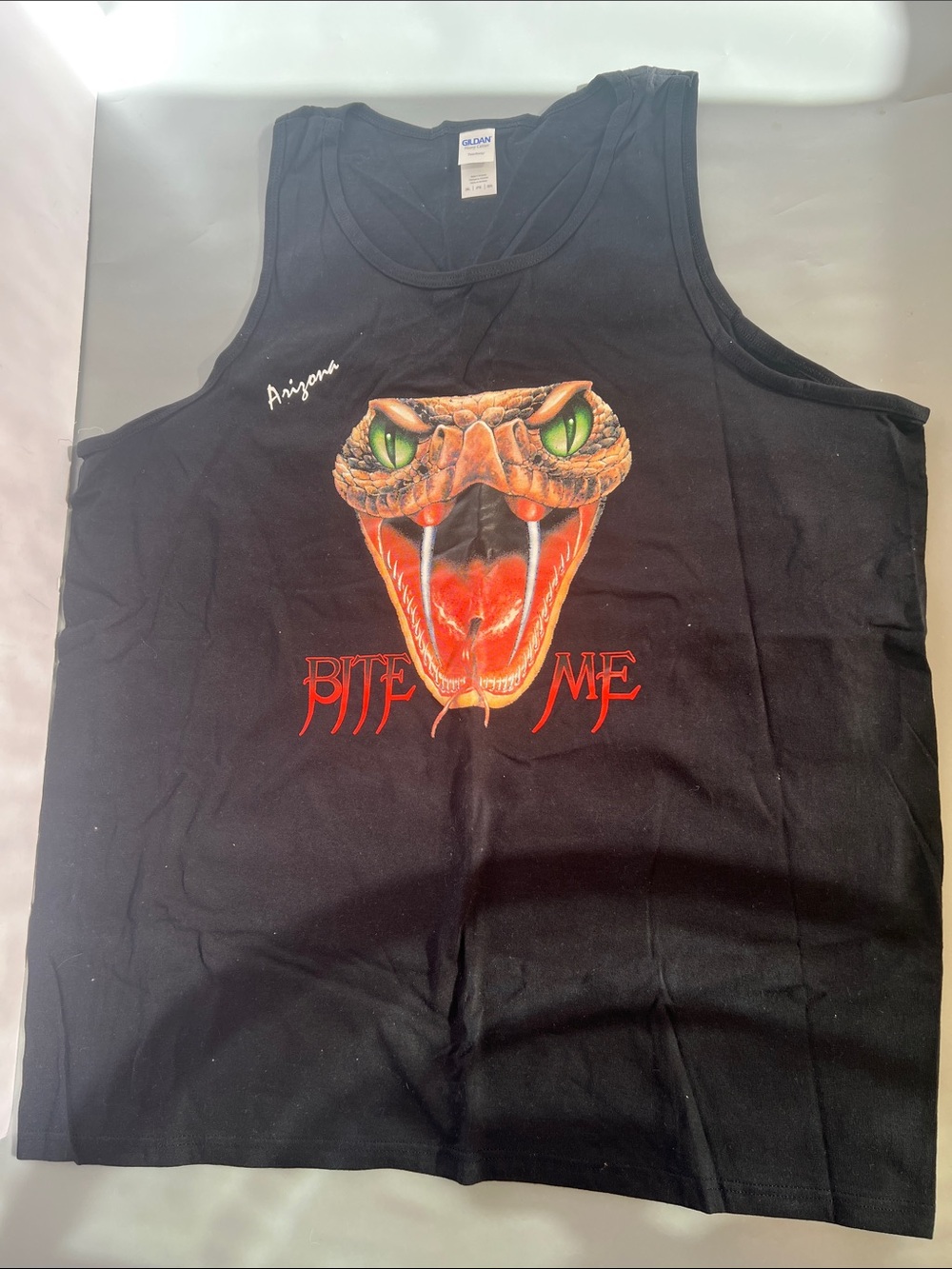 Gildan Black Tank with Vivid Snake Head Graphic and Red Text